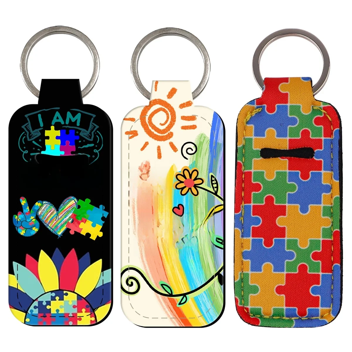 Porte-rouge à lèvres à Clip pour autisme, porte-clés imprimé de dessin animé, tendance, baume à lèvres, breloques de sac, accessoires de voyage