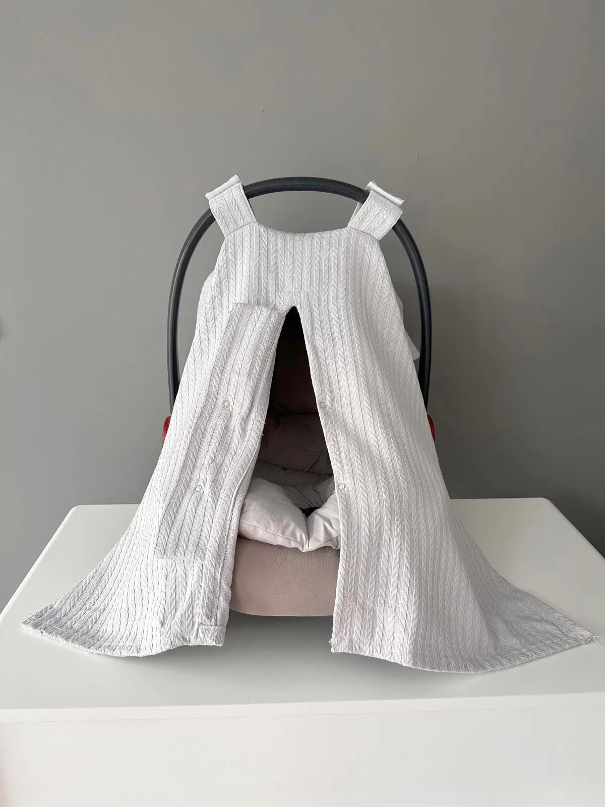 

Handmade Gray Knitted Fabric Stroller Cover and Cushion 100% Cotton