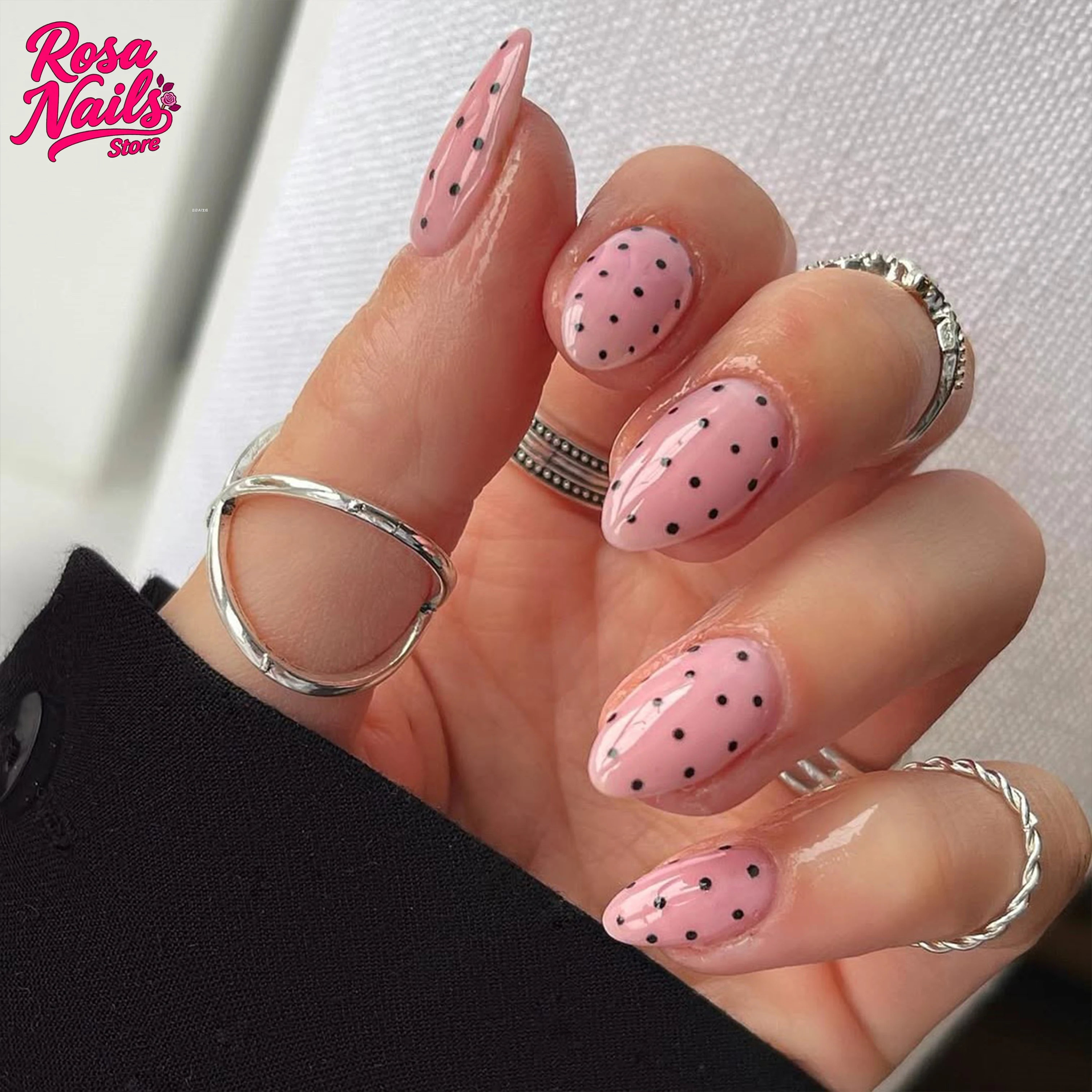 

10pcs Handmade Press on Nails Polka Dots Korean Nail Short Almond Presson Black Polka Dot Homemade Nail Art Short False Nails