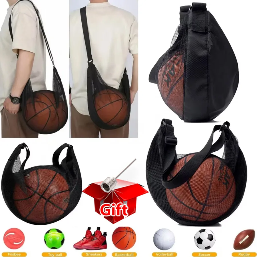 2/1Pcs Tear Resistant Mesh Single Ball Storage Bag with Gift, Zipper Adjustable Crossbody Strap for Size7 Basketball Soccer etc. image 3