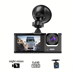 3 Channel Dash Cam Front and Rear Inside 1080P 3 Way Triple Car Camera with IR Night Vision Loop Recording