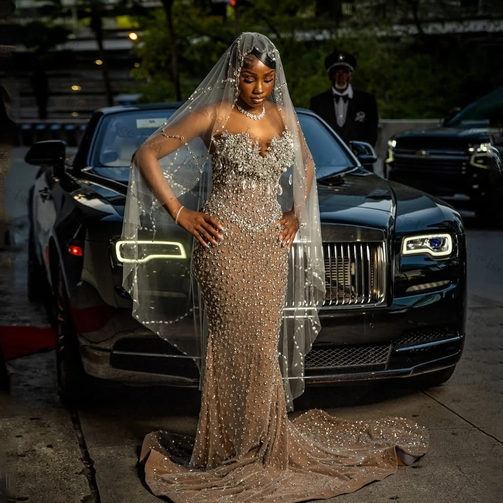 

Вечерние платья русалки со стразами, роскошное платье цвета шампанского для выпускного вечера, милое свадебное платье без рукавов по индивидуальному заказу