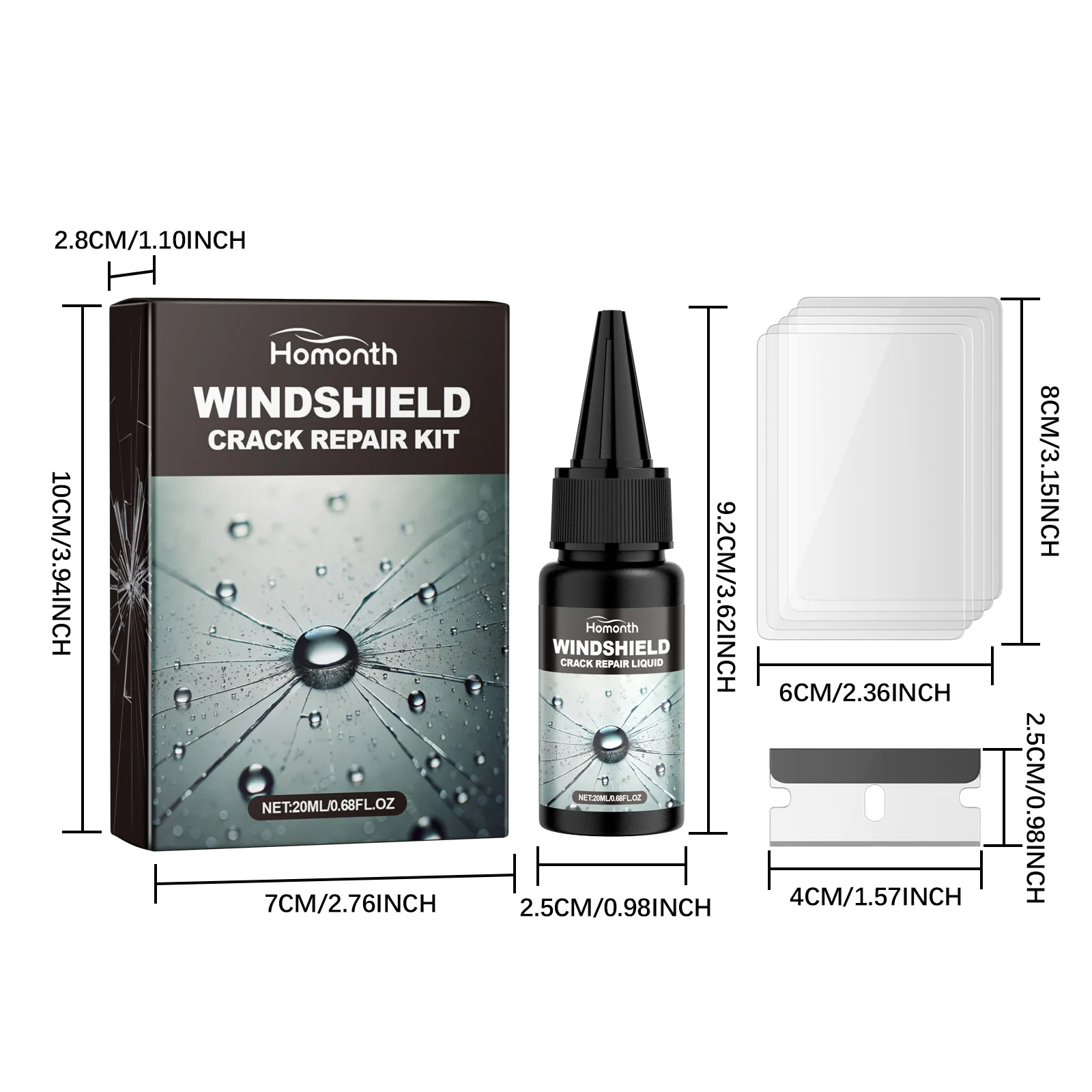 طقم إصلاح الزجاج الأمامي من Homonth، التصاق قوي، إصلاح سريع، نافذة الكراك، استعادة النافذة، إصلاح الزجاج الأمامي البصري الجديد المقاوم للماء #6