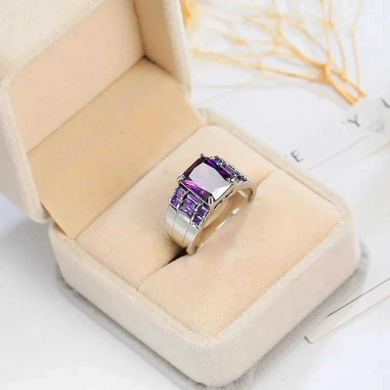 Lila Zirkon breite Ringe für Frauen 925er Sterlingsilber Mehrfarbiger Geburtssteinring Exquisiter