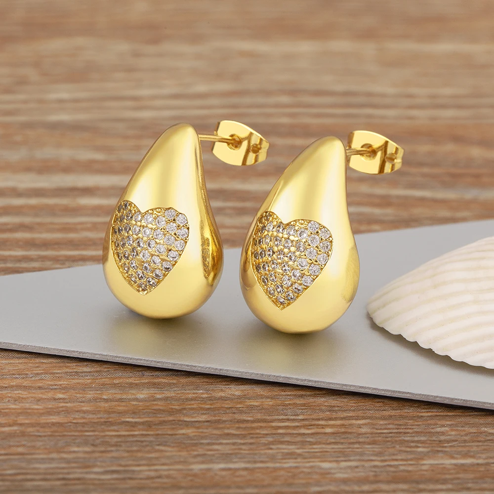 Women's Shiny Heart Pattern Large Water Drop Earrings