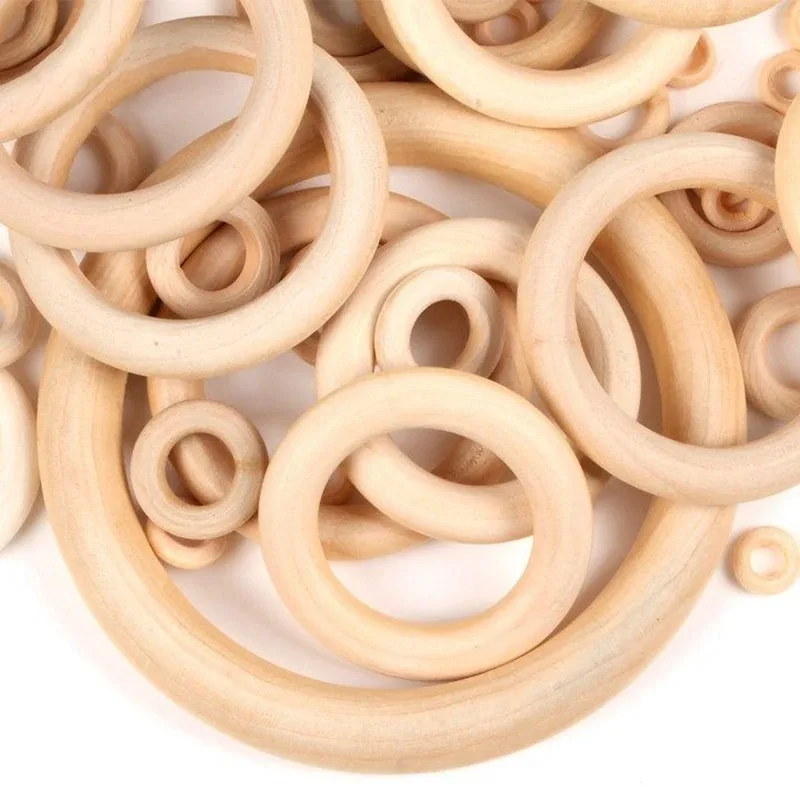 Unfinished Wooden Rings 30-120MM Premium Nature Wooden Rings Set for Macrame DIY Crafts Wood Hoops Ornaments Jewelry Making