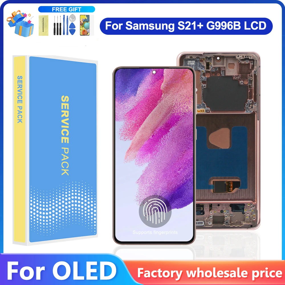 For AMOLED For Samsung S21 Plus LCD Display Touch Screen  Digitizer Assembly For S21+ G996B SM-G996B/DS LCD With Frame