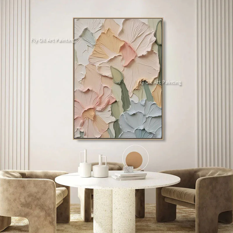 Creamy Petal Flower Oil Painting On Canvas Boho Floral Wall Art Decor Large Original Beige Minimalist Modern Artwork Unframed