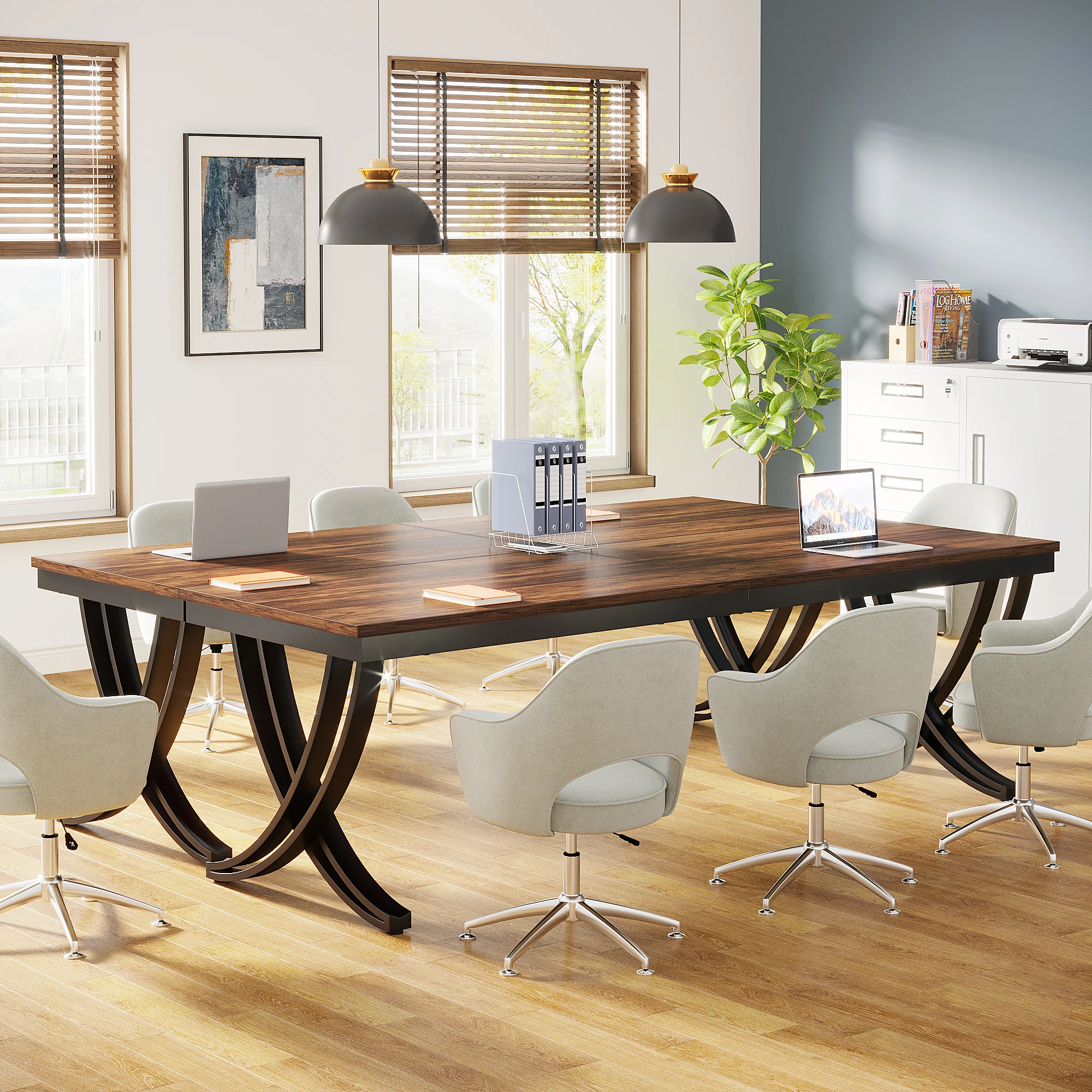 Scrivania Tribesigns, scrivania per computer, 200 x 70 x 75 cm, scrivania lunga a due piani, tavolo per PC, scrivania da ufficio, tavolo da studio, tavolo da pranzo, arredamento per ufficio, scrivania