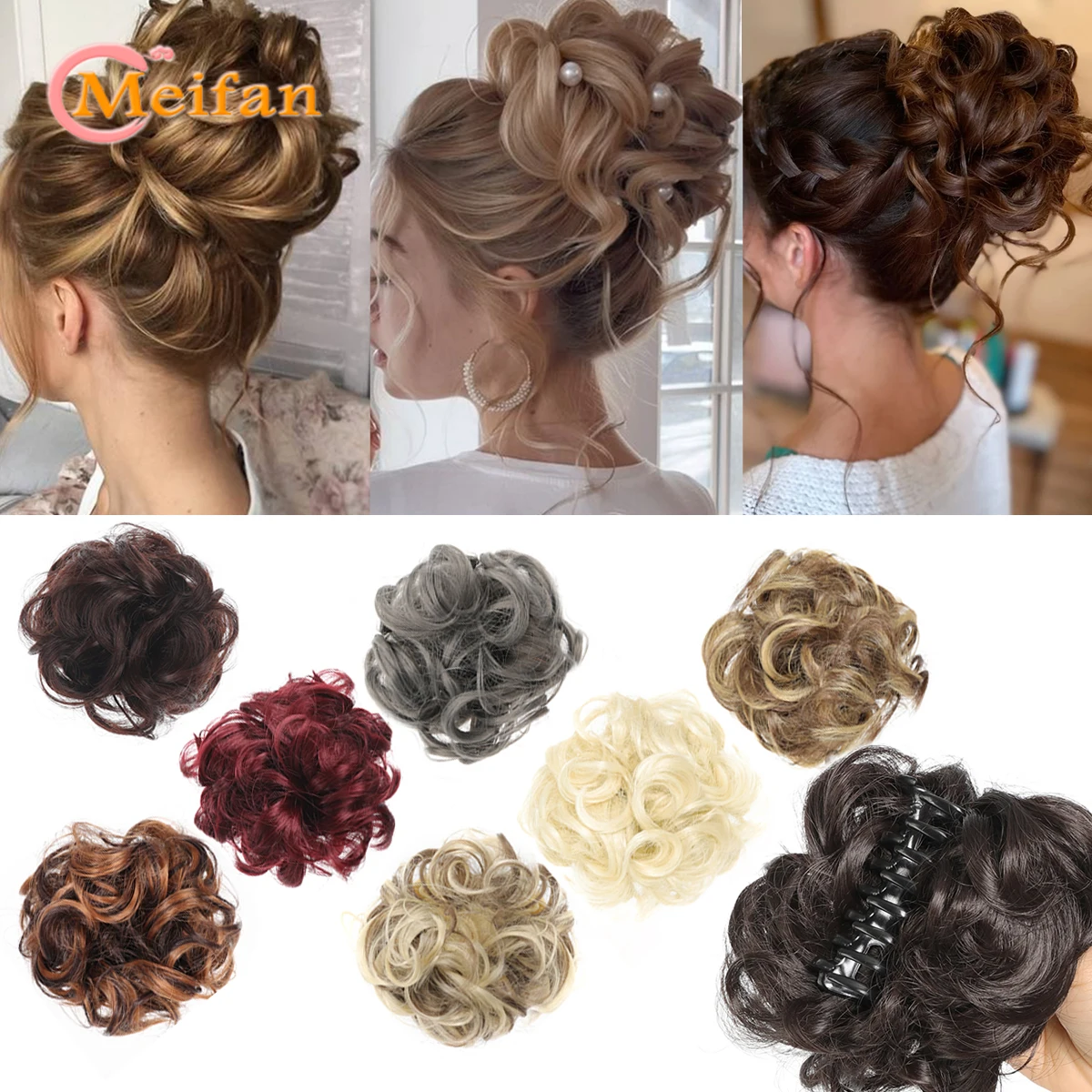 

Messy Hair Bun Synthetic Hair Piece Claw Curly Chignon Clipp on Hair Extension Natural Wavy Curly Hair Bun For Female Daily Wear