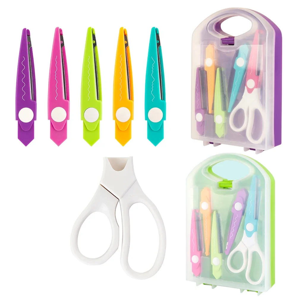 Ensemble de ciseaux à bord en papier décoratif, 5 paires de bords Zig Zag avec récipient d'organisation Portable, idéal pour le bord ondulé en papier de bricolage