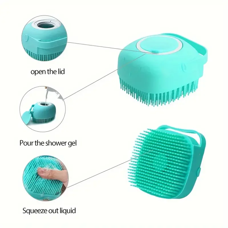 Pet Shampoo Brush Silicone Massage Rubber Bath Comb With Shampoo Storage Short Long Haired Dogs And Cats Washing