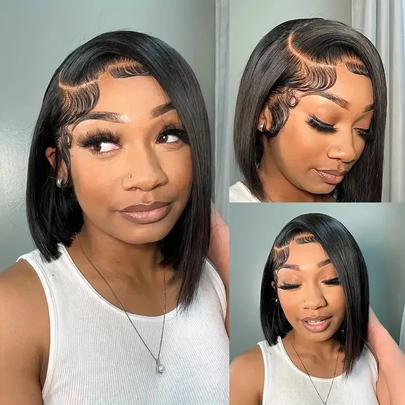 Straight Short Bob Wig Human Hair 13x6 HD Lace Frontal 6x6 Closure Glueless Ready To Wear Pre Plucked Lace Front Wig For Women