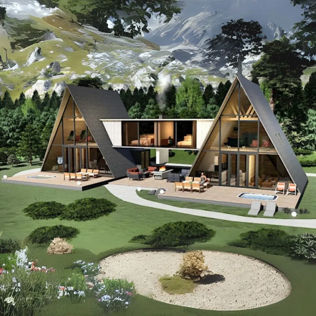 

Двойные печатные планы Tiny House с мостом — 7 x 9 м (107 м2) | Современные напольные плаваны, 3 спальни + лофт, гостиная в бассейне и на открытом воздухе