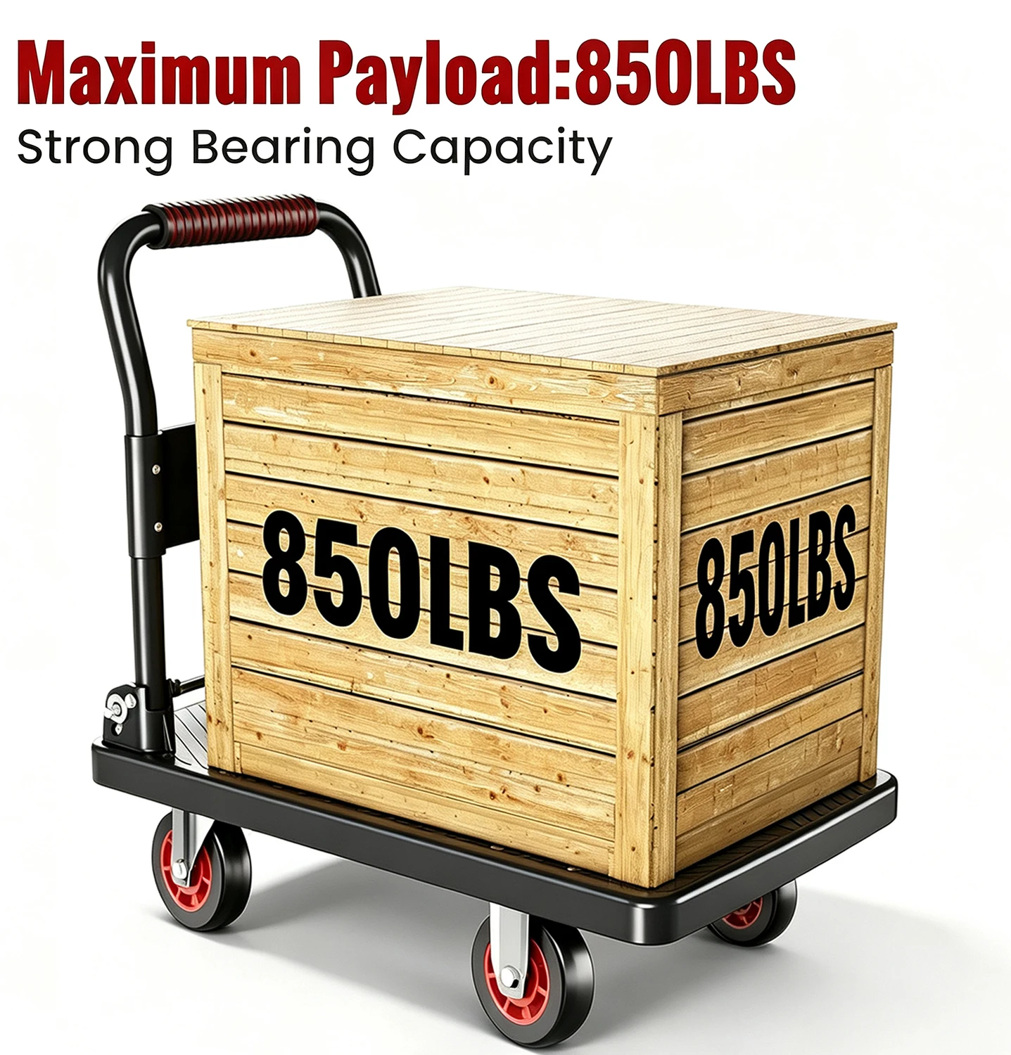 Foldable Platform Hand Truck, Heavy‑Duty Flatbed Dolly Cart with 4 Wheels, Portable Moving Trolley with Folding Handle for Warehouse, Office, Home Grocery Transport