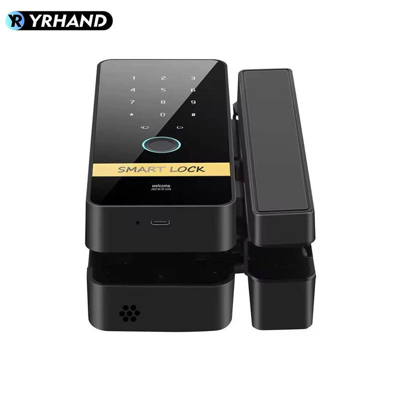 YRHAND Automatic tuya app Keyless Entry fingerprint Glass Smart Hook Lock with key For office framess Sliding Door