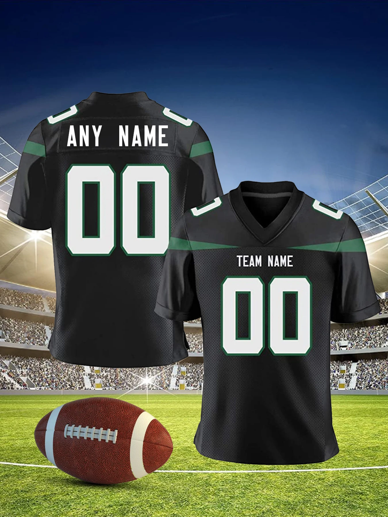 Personalized Black American Football Jersey Custom Printed Name Number Football Team Shirt for Men Women Youth Kids Fans
