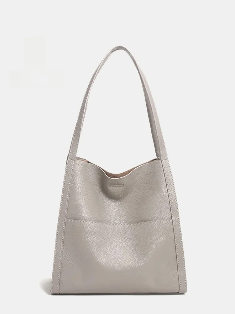 Zency Torba typu tote ze skóry naturalnej, torba na ramię, duża pojemność, luksusowa damska torebka ze skóry bydlęcej, prosta modna torba typu bucket. — zdjęcie 2