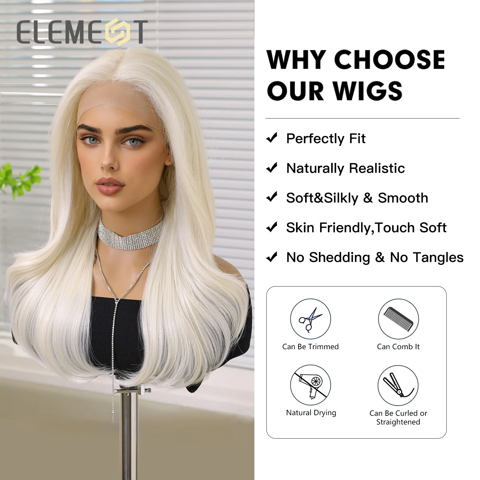 ELEMENT 13*4 Style Lace Front Wigs Synthetic Hair Long Water Wavy Middle Part White Hair Wig Daily Party for Women Natural Use