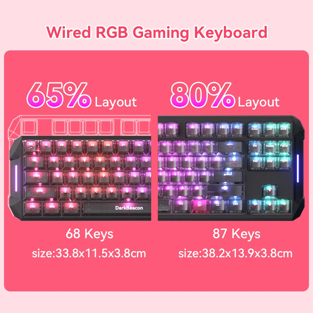 DarkBeacon 65% 80% Compact Silent Mechanical Switch Hot Keyboard RGB 68 87 HE Magnetic Switch PC Gaming Keyboards USB-C Wired