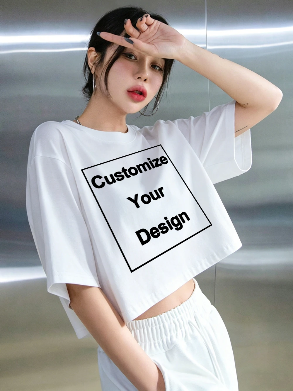 Customization Crop T-shirts Women Men Summer Oversized Cotton T Shirts Basic O-Neck Short Sleeves Tops DIY Logo/Graphic Clothes