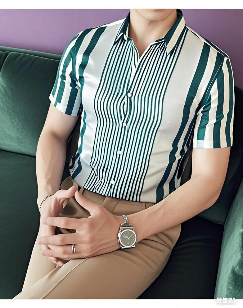 9 色ストライプメンズシャツカジュアル通気性大きいサイズメンズスポーツ快適な生地半袖シャツの襟