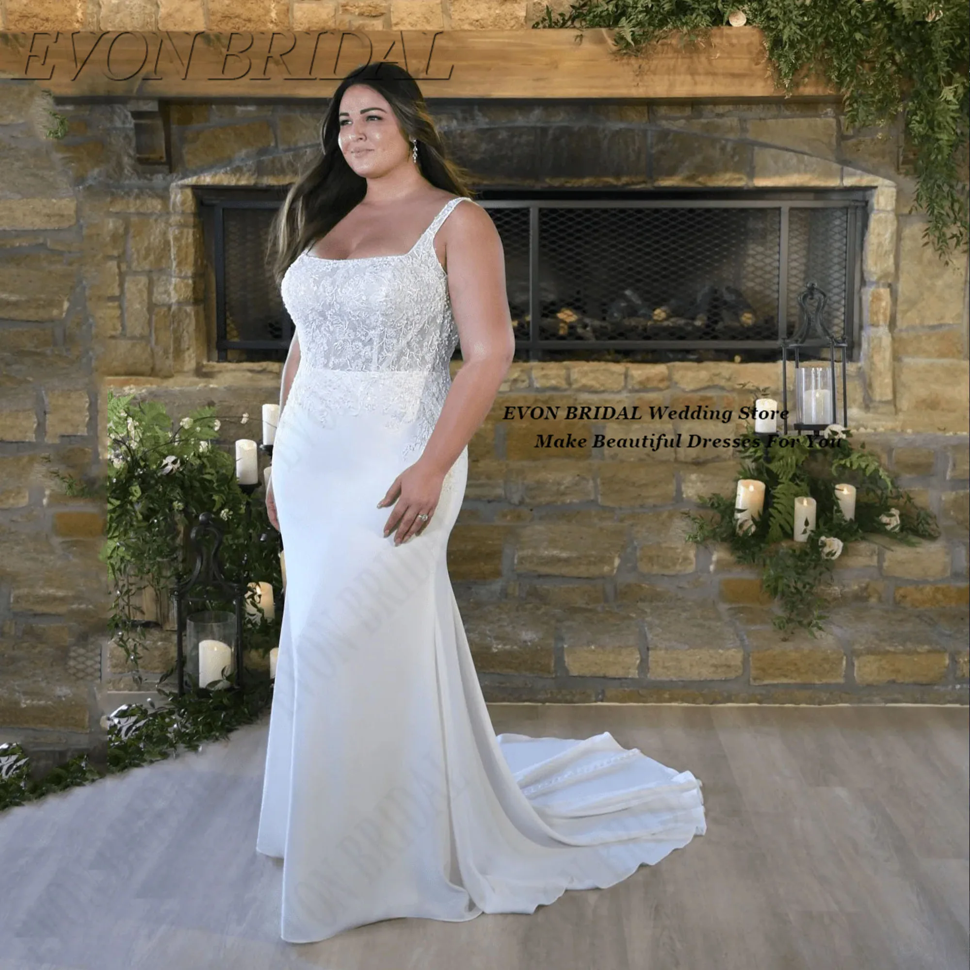 

Appliques Fishtail Wedding Dress Large Sizes Generous Backless Bride Gowns 2025 Modern Civil Wedding Gown EVON BRIDA Customized