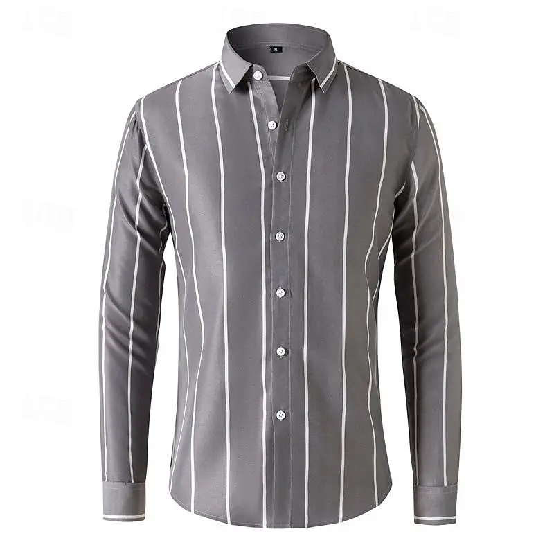 Men\'s Shirt Button T-Shirt Black and White Ruby Color Long Sleeve Striped Pleat Spring Autumn Wedding Party Clothing