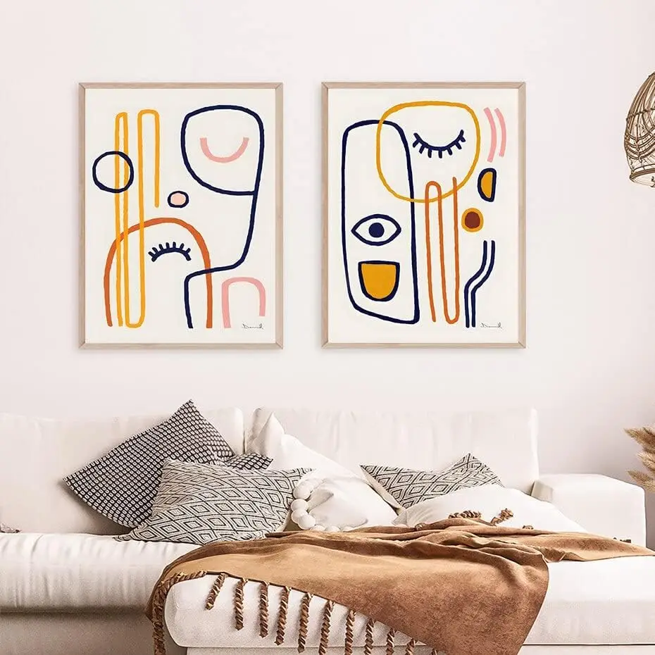 Abstract Geometric Simple Lines Wall Art Smile Eyelashes Pattern Canvas Poster Interior Painting Living Room Home Decor