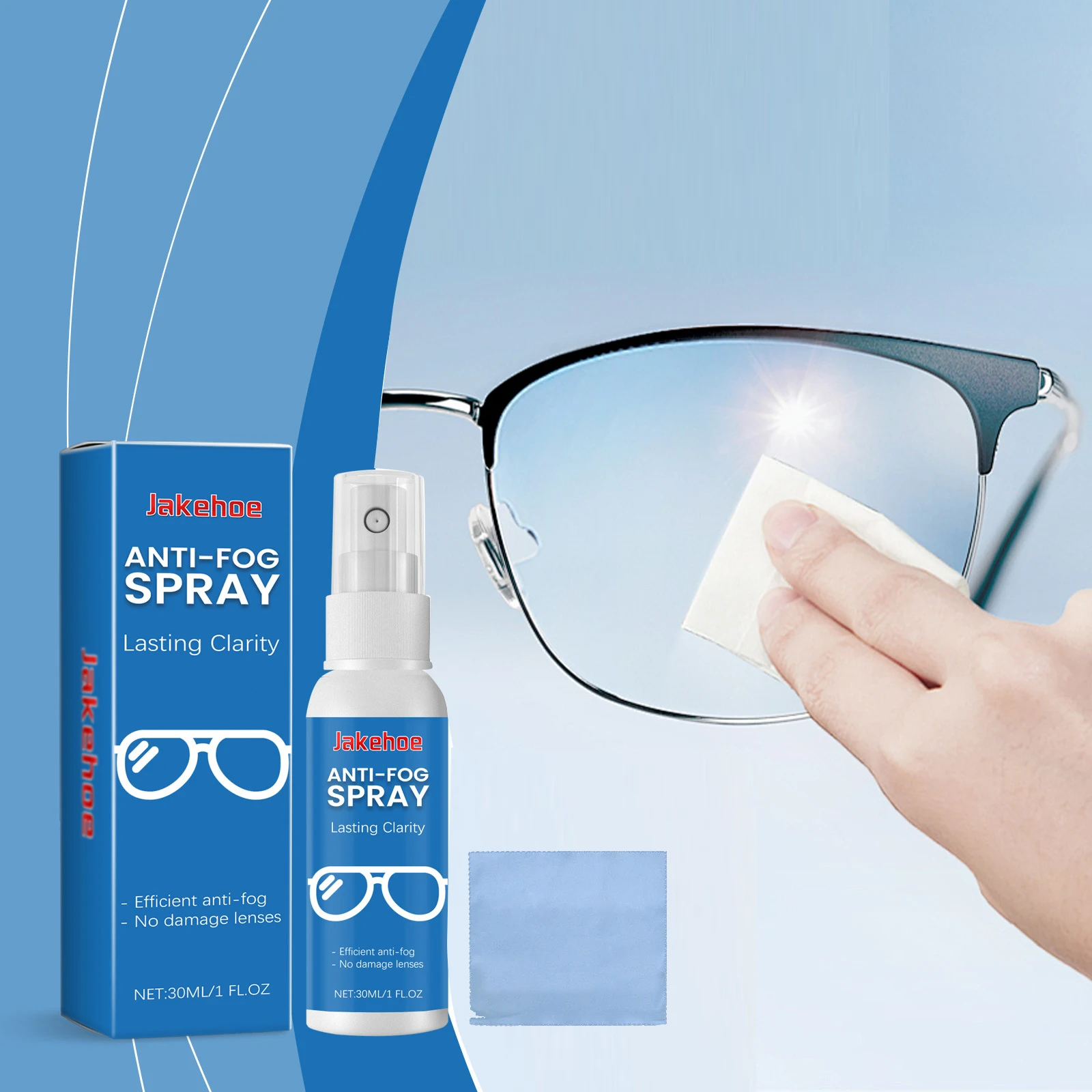 

Jakehoe 30 мл спрей для чистки линз для очков, противотуманный спрей для ухода за линзами, средство для очистки стекол, капля воды, пятно, спрей для блеска стекла