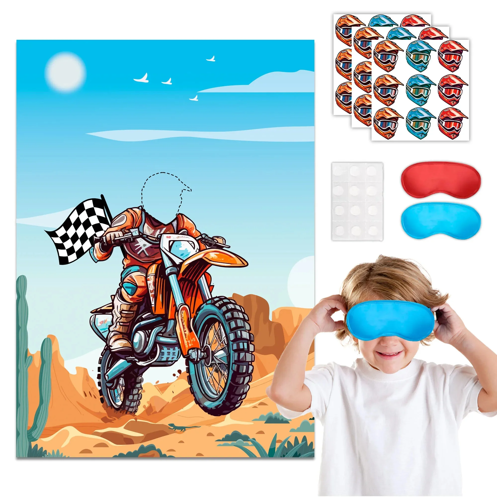 AliExpress Dirt Bike Party Games, 7 Pcs Motocross Party Game Supplies - Motorcycle Pin Game Poster, Helmets Dirt Bike Stickers