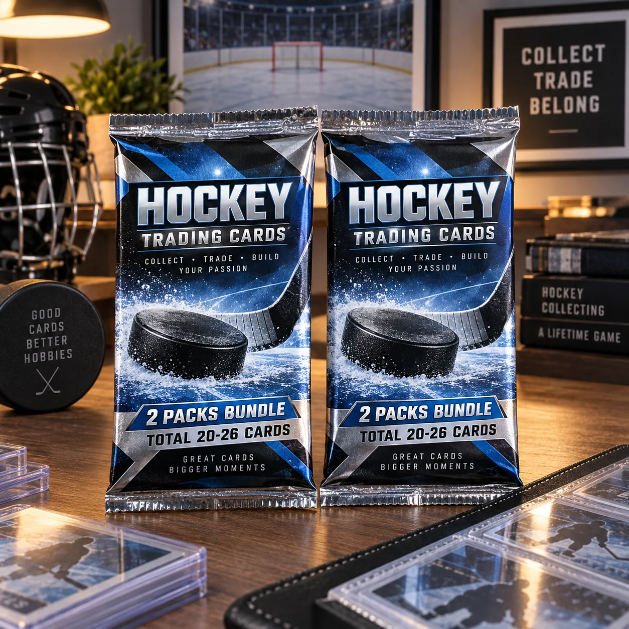 Hockey Trading Cards 2 Packs Bundle Total 20-26 Cards Sports Collectible Starter Collection for Hockey Fans Collectors Gift