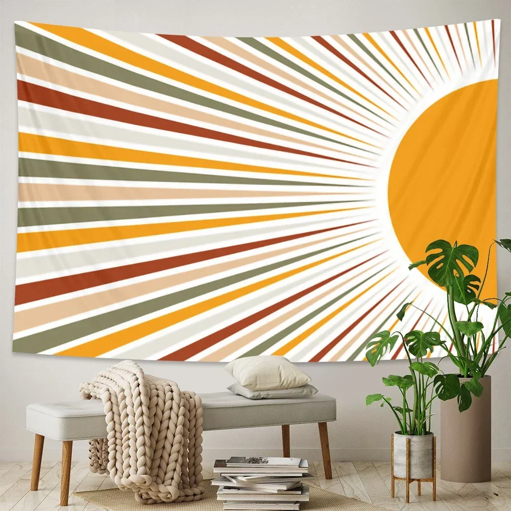 1 Vintage Boho Dekor Sonne und Mond Wandteppich Retro abstrakte Boho Wandbehang Hippie Meditation 70er Jahre Regenbogen Sonnenaufgang Sonnenuntergang Schlafzimmer