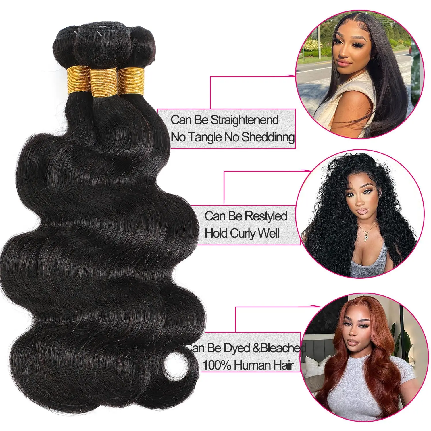 Human Hair 1 3 Bundles Body Wave Human Hair Bundles Unprocessed Brazilian Virgin Hair Bundles Weave #1B Natural Color For Women