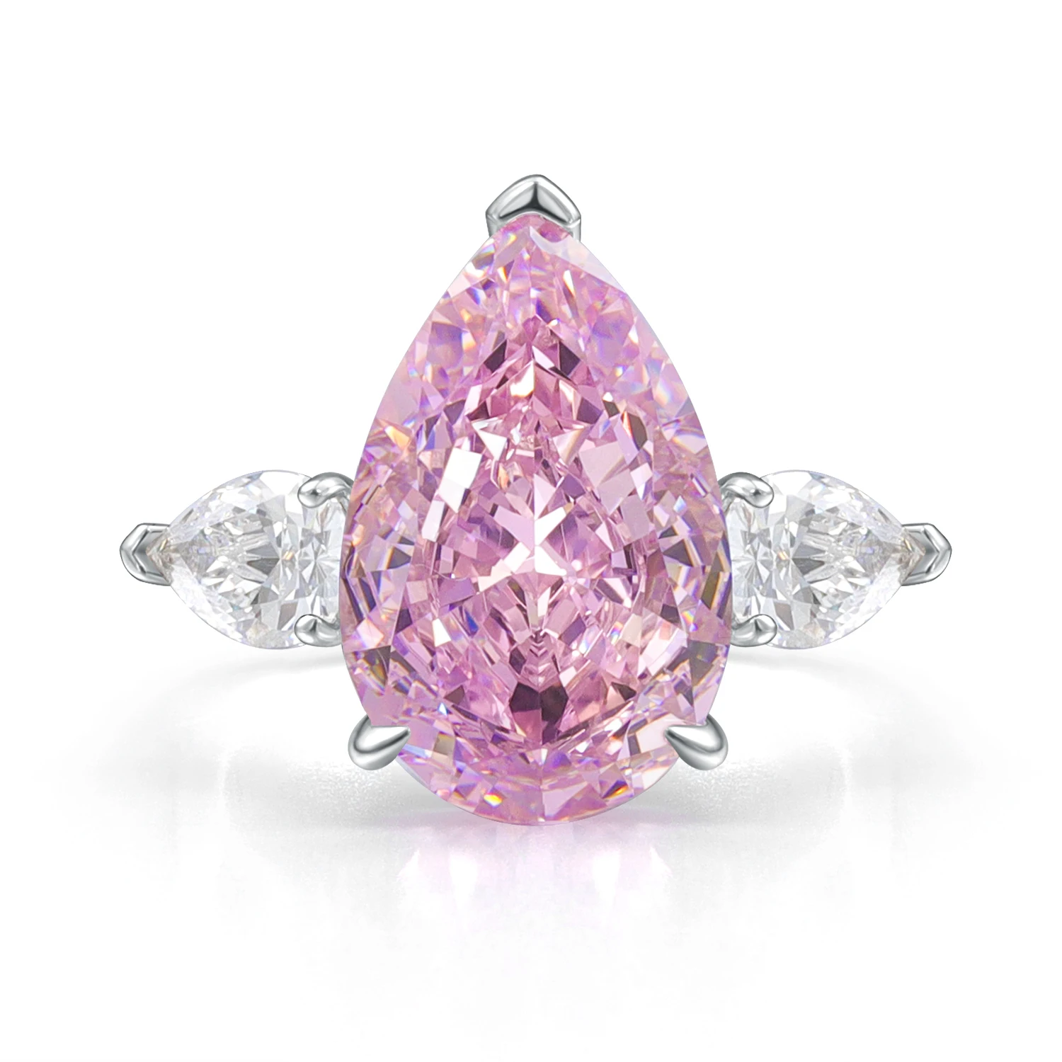 GEM'S BALLET Pear-shaped Baguette Diamond-fire CZ- Diamond Pink Three Stone  Engagement Ring 925 Sterling Silver Promise Ring