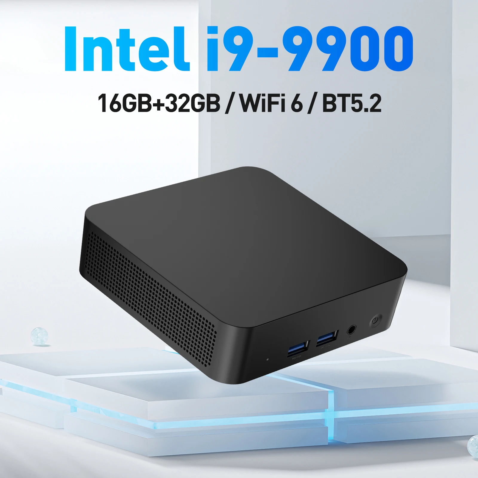Mini PC 2026 Intel i9-9900 16 Go/32 Go de RAM + 256 Go/512 Go/1 To/2 To de ROM SSD Wi-Fi 6 Bluetooth 5.2 Ordinateur de jeu