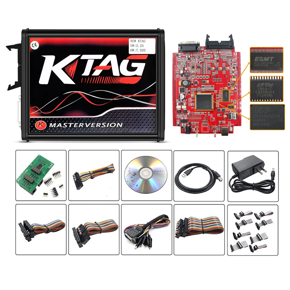 Outil de Réglage de Puce ECU Kess Ktag, Programmeur ECU avec Boîte à Outils, KESS V5.017 2.80 KTAG 7.020 2.25 4 LED Illimité en Ligne V2