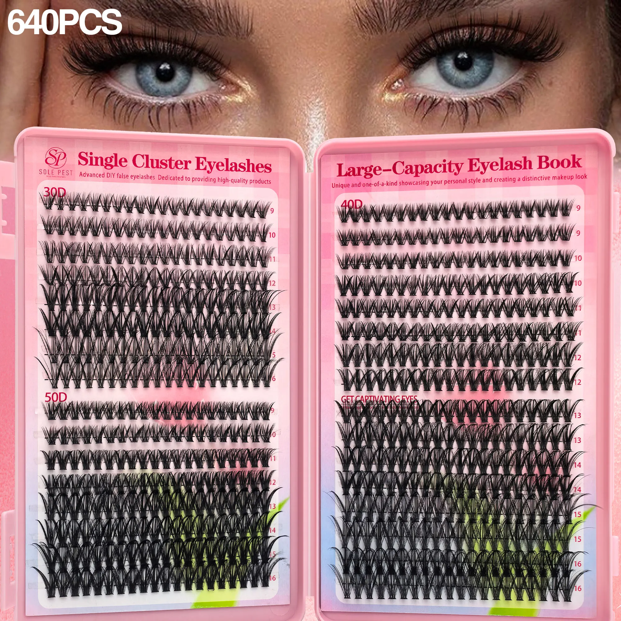 640 Büschel von Wimpern mit großer Kapazität – natürlich und dicht, in verschiedenen Längen erhältlich, können zu Hause angewendet werden.