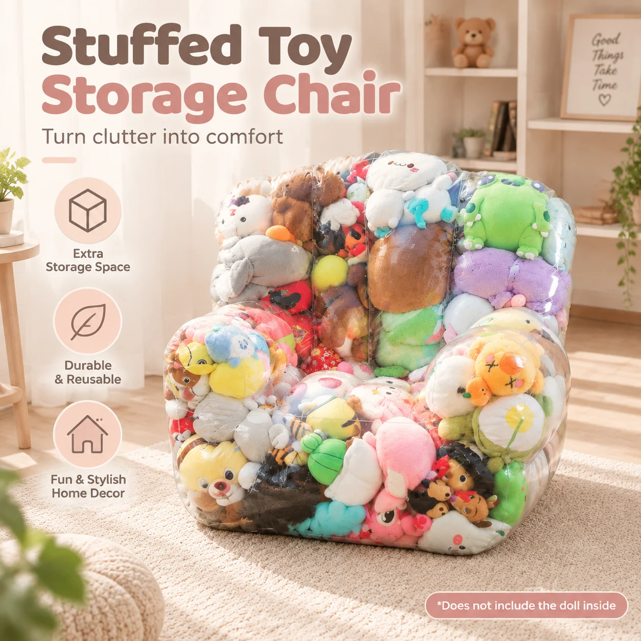 1PC Stuffed Animal Storage Chair Cover Transparent PVC Plush Toy Organizer Bean Bag Seat Cover Large Capacity Kids Room Furnitur view 5
