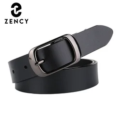 Zency Soft Cowhide Leather Waist Belt High Quality Women's Waistband For Jeans Dress Lady Simple Casual Female Cinturones Black