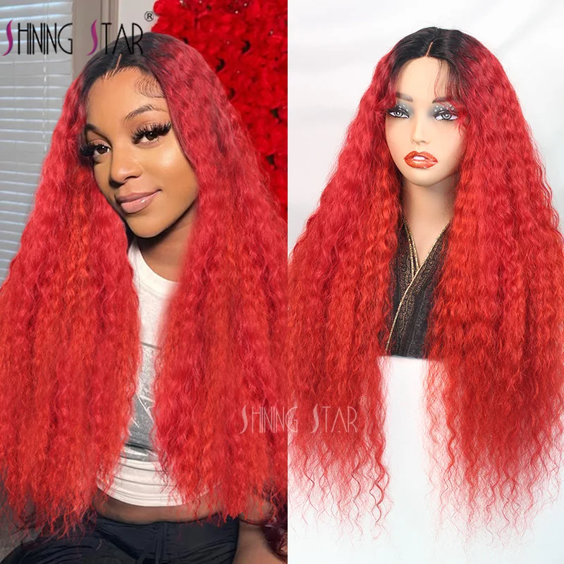 

Wear Go Glueless Wigs Deep Wave 4X4 Lace Front Wigs For Women Ombre 1B Red Burgundy Glueless Preplucked Human Wigs Ready To Go