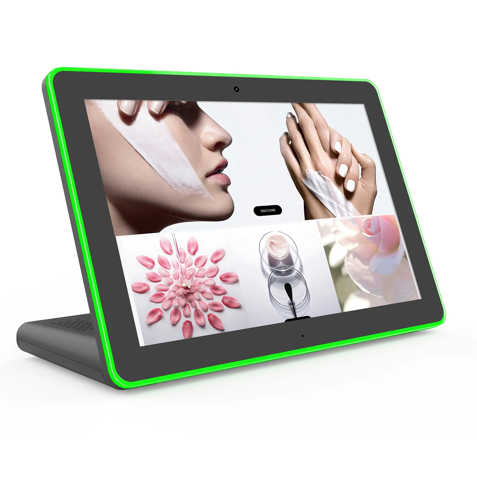 10" Android PoE desktop tablet equiped with Multi-color LED frame, Micphone, Camera, Speakers, BT, wifi, RJ45, Serial port, USB