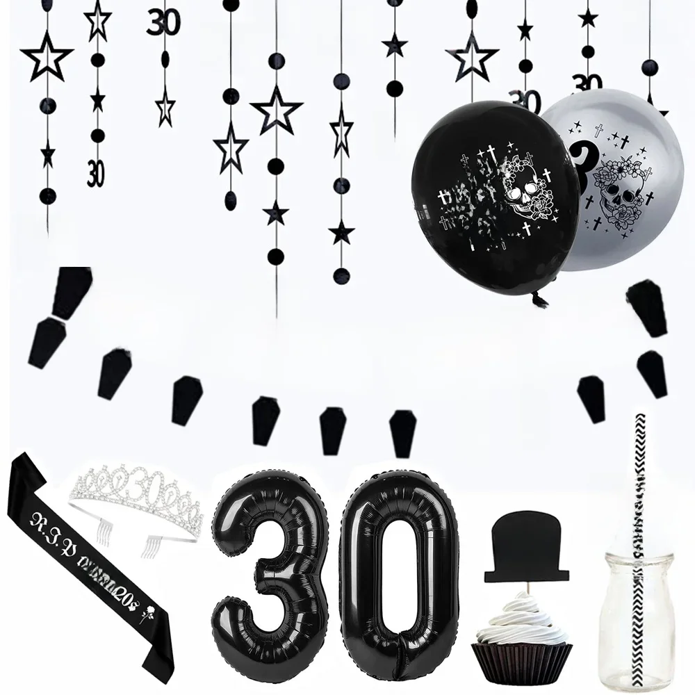 RIP to My 20s Supplies Banner Garland Backdrop Tablecloth Rip Sash Cake Topper Balloon Funeral Youth Funny Thirtieth Party Decor — zdjęcie 2