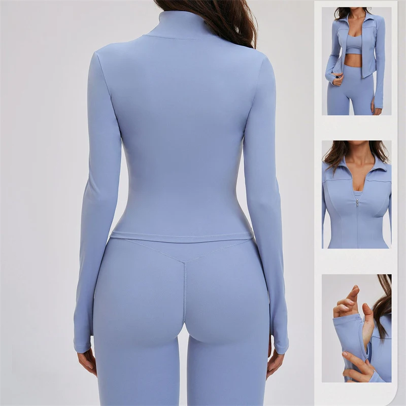TRY TO BN Yoga-jas Jas met lange mouwen Rits Sport Slanke tops Opstaande kraag Fitness Workout Hardloopjas Gym Dameskleding