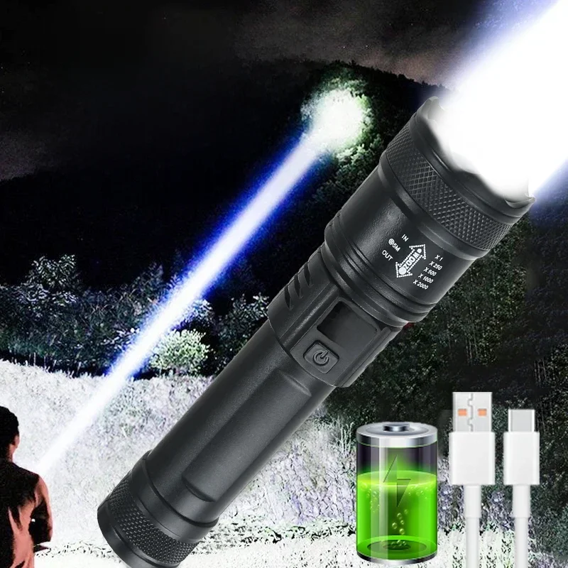 9900LM lampe de poche LED puissante affichage de la batterie USB lumière Rechargeable télescopique Zoom lampe torche Camping en plein air lanterne de pêche