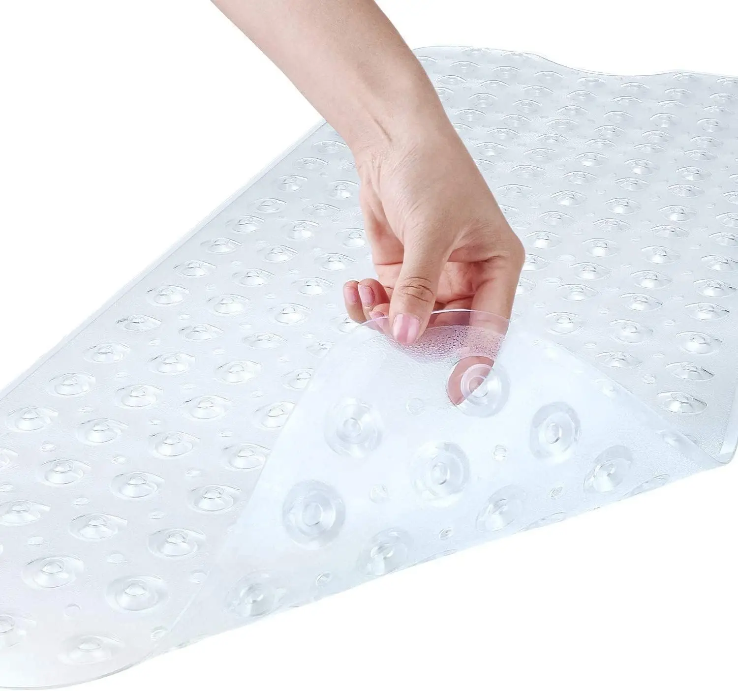 Bath Tub Shower Mat with Suction Cups and Drain Holes, Extra Large Size and Machine Washable, Bathroom, Clear Non-Skid 100×40cm