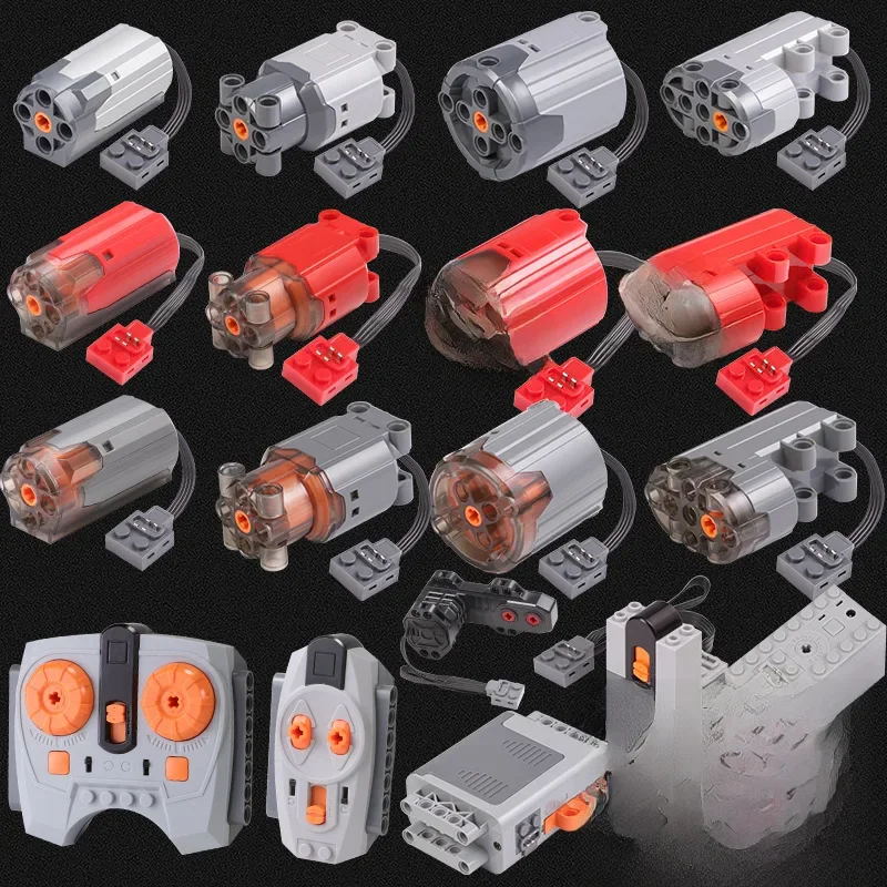 Ensemble de moteurs électriques, télécommande de voiture, boîte de batterie, interrupteur avec fonction d'alimentation de lumière Led, blocs de construction MOC, jouets de moteur de voiture