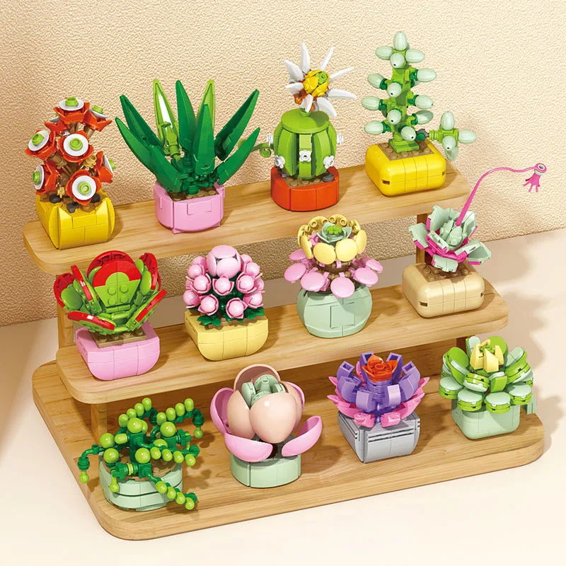 

Flower Succulents Building Blocks Everlasting Flower Bonsai Tree Gardens Romantic Bricks Diy Potted Plants Model Kids Kits Toys