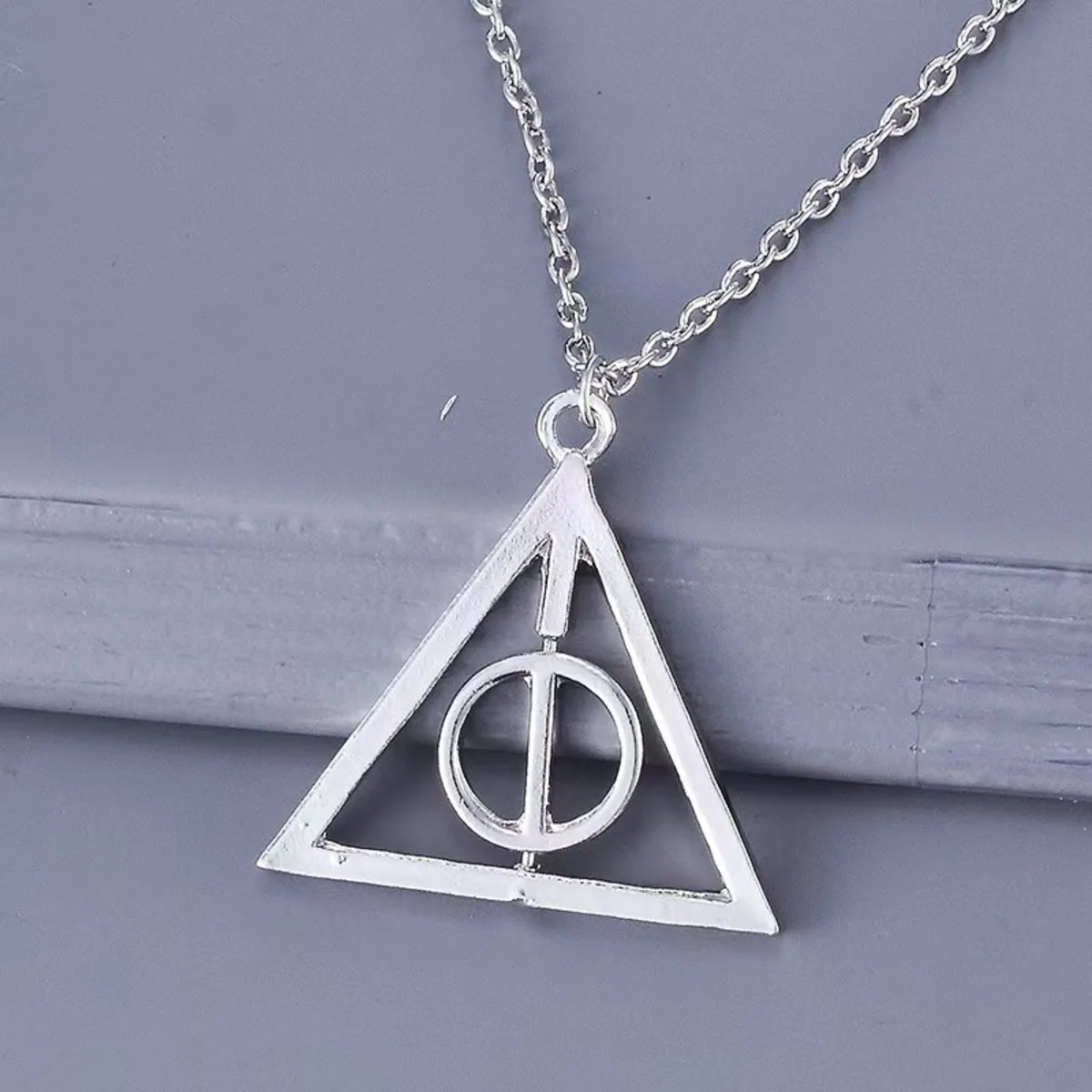Fashion New Deathly Hallows Magic Triangle Rotatable Necklace Golden Swivel Necklace Pendant Movie Necklace Jewelry image 4