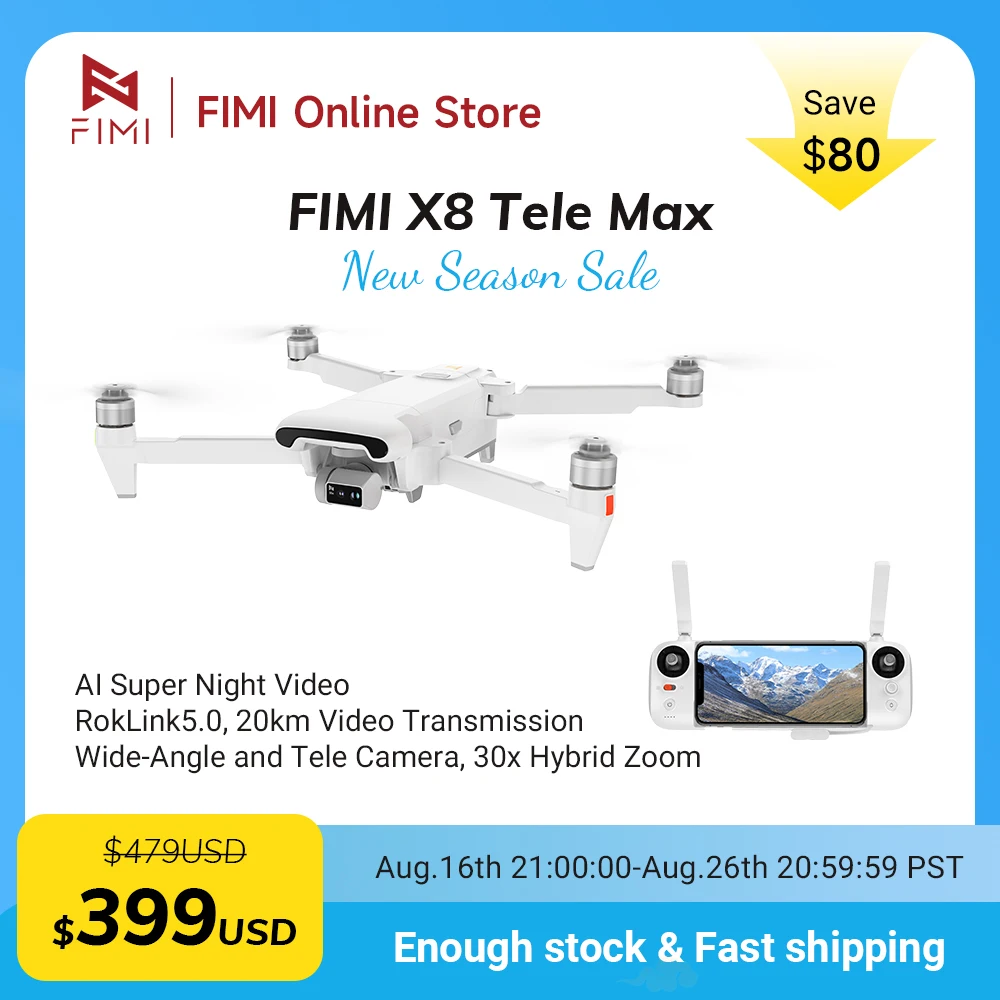 FIMI X8 Tele Max Drone 4K Professional 30min Flight Time 20km Range Original 60fps Dual Camera 3-Axis Gimbal & AI Night Vision